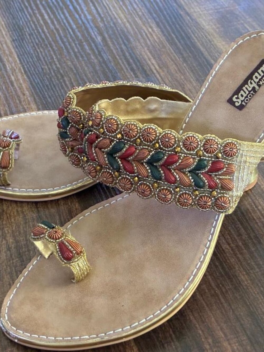 Beautiful Sangam Footware Embellished Kitten Heel Sandals Sz 6 India